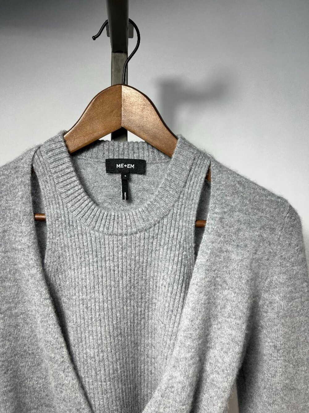 ME+EM Cashmere Layered Wrap Top Grey Melange Size Small